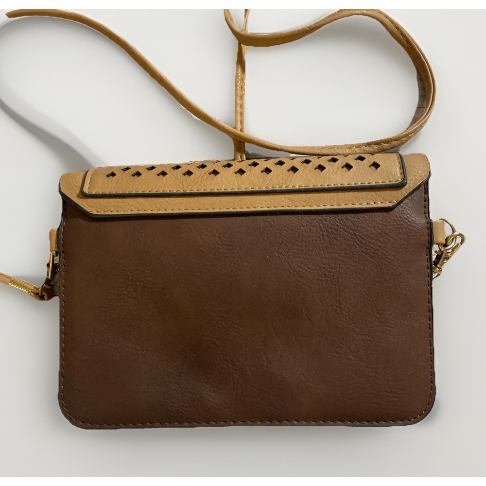 Urban Energy Small Brown Tan Leather Venue Crossbody Bag Tassels Studded 7x5x2 - Picture 2 of 8
